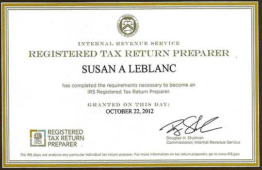 Registered Tax Return Preparer for Susan A Leblanc